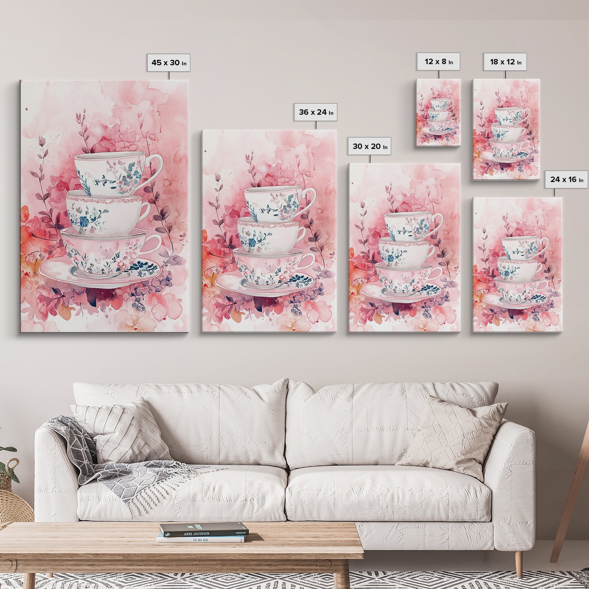Vintage Floral Teacups Framed Canvas Print