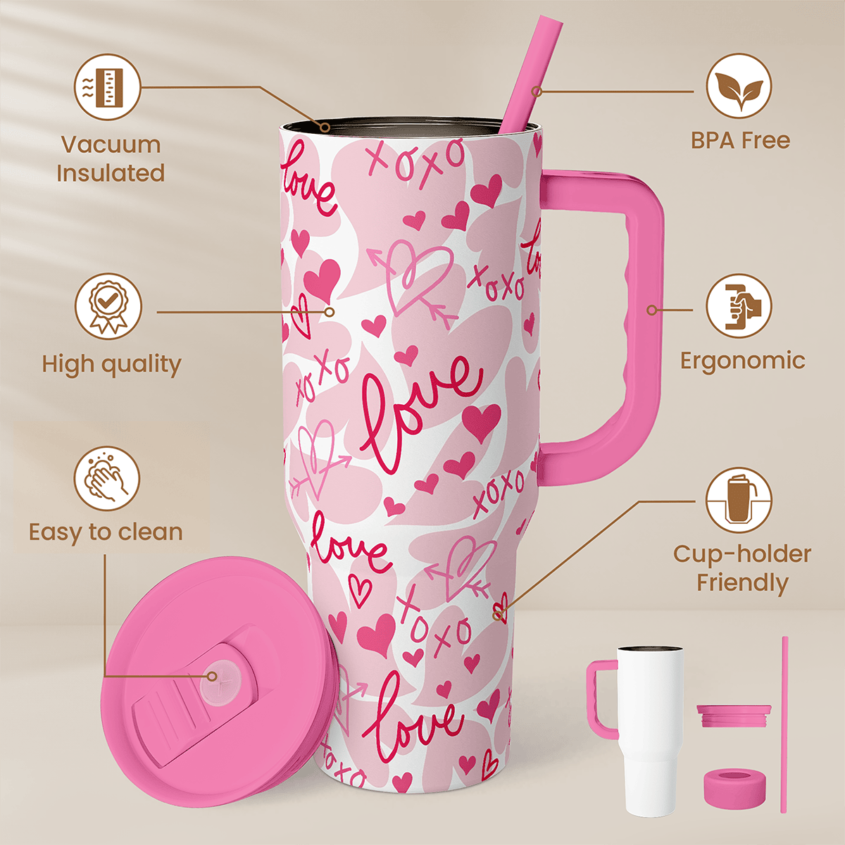 Heart Tumbler with Handle 40oz