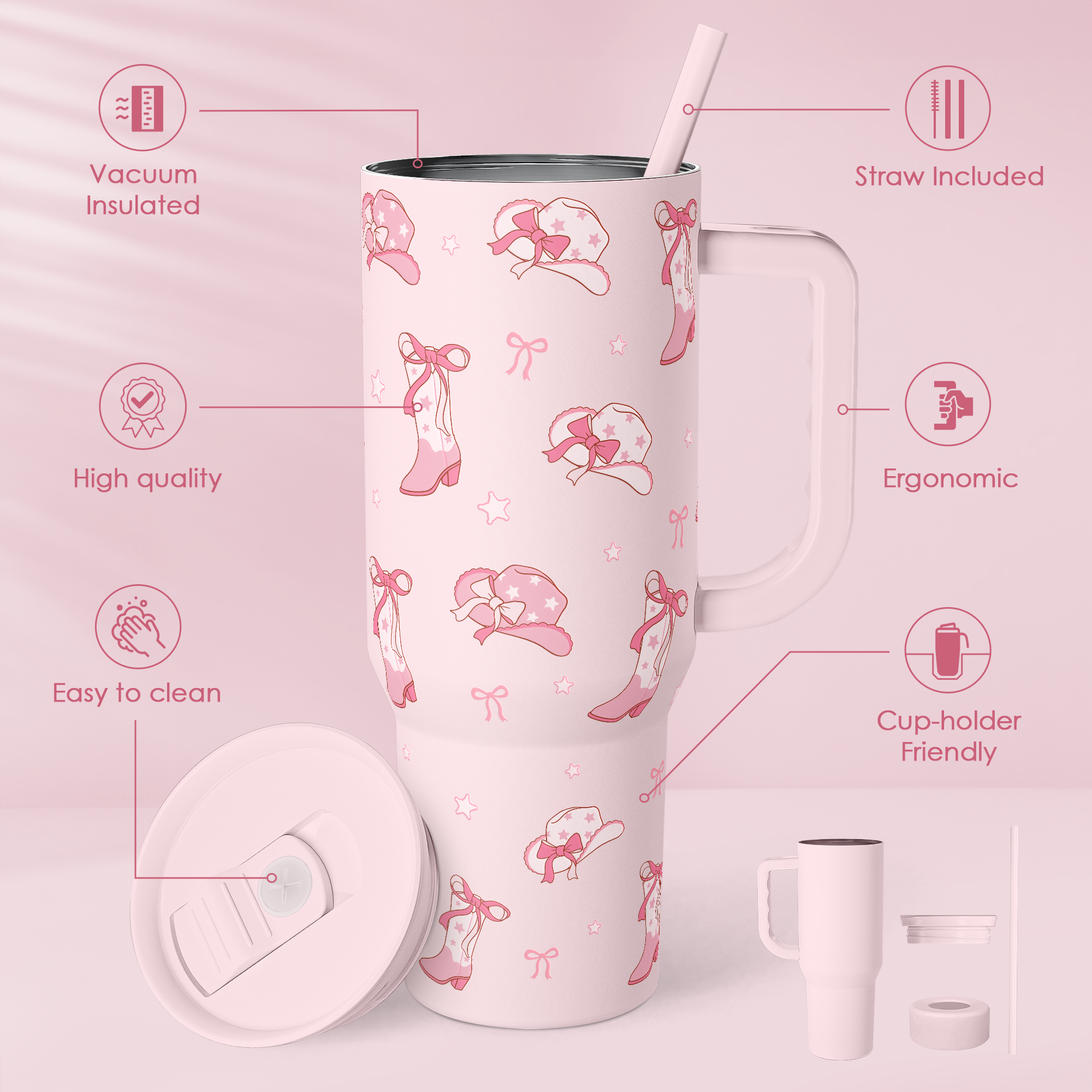 Cowgirl 40oz Slider Tumbler with Handle and Straw