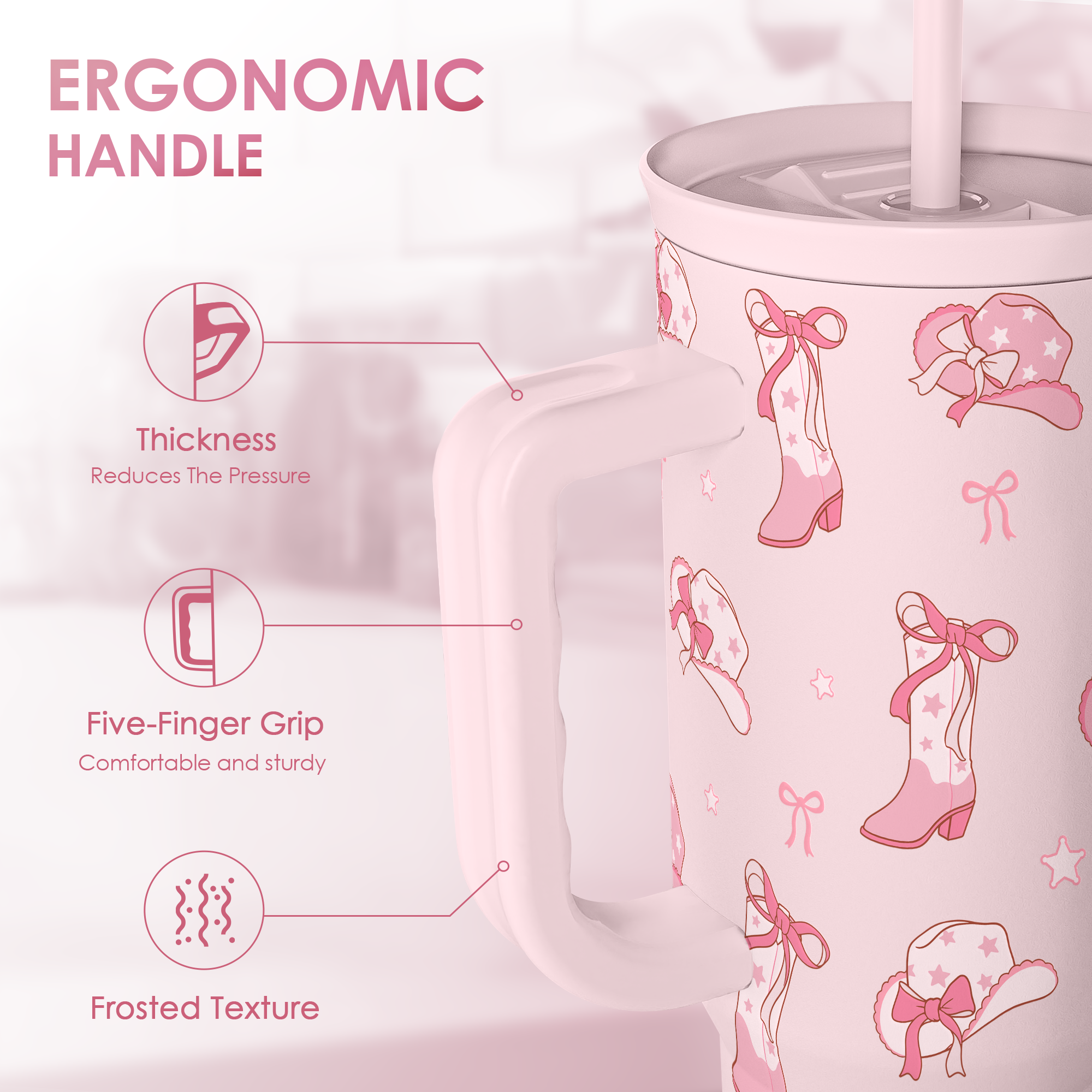 Cowgirl 40oz Slider Tumbler with Handle and Straw