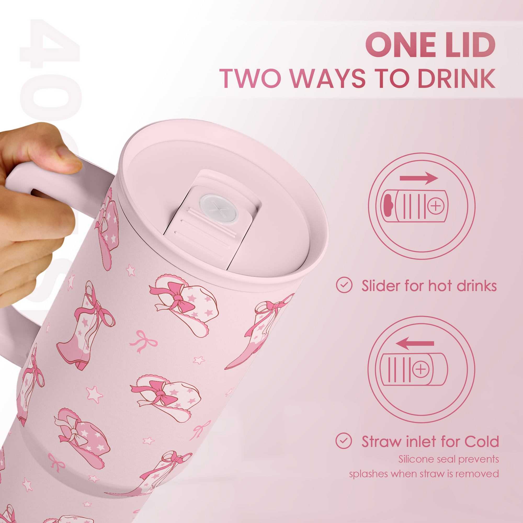 Cowgirl 40oz Slider Tumbler with Handle and Straw