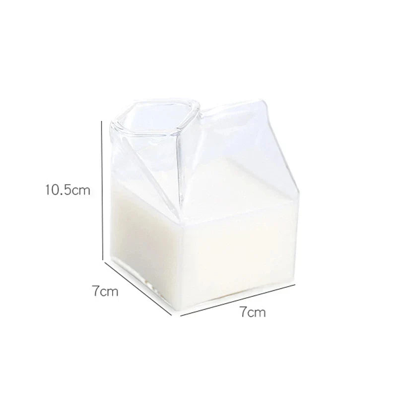 Creative Milk Box Glass Cup - 250ml