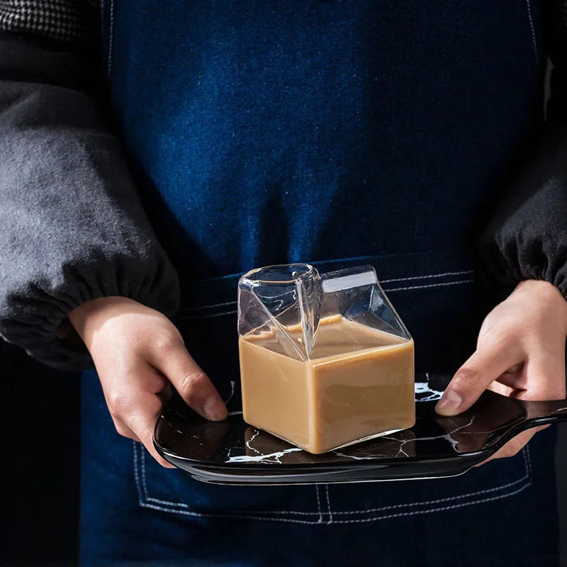 Creative Milk Box Glass Cup - 250ml
