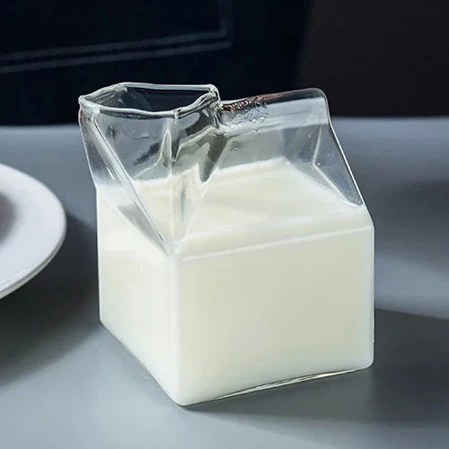 Creative Milk Box Glass Cup - 250ml