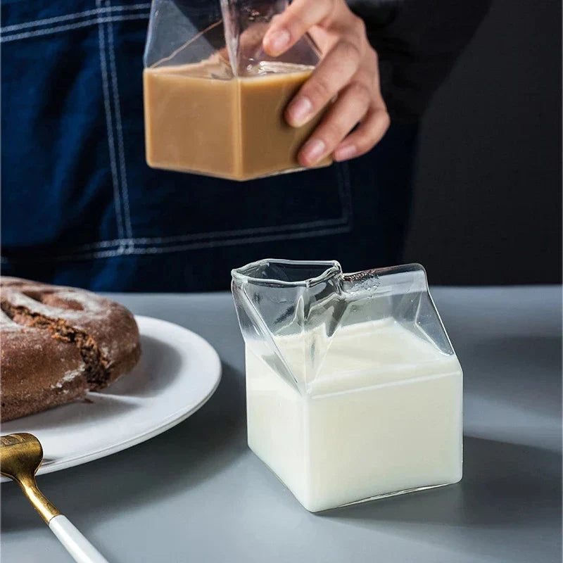 Creative Milk Box Glass Cup - 250ml