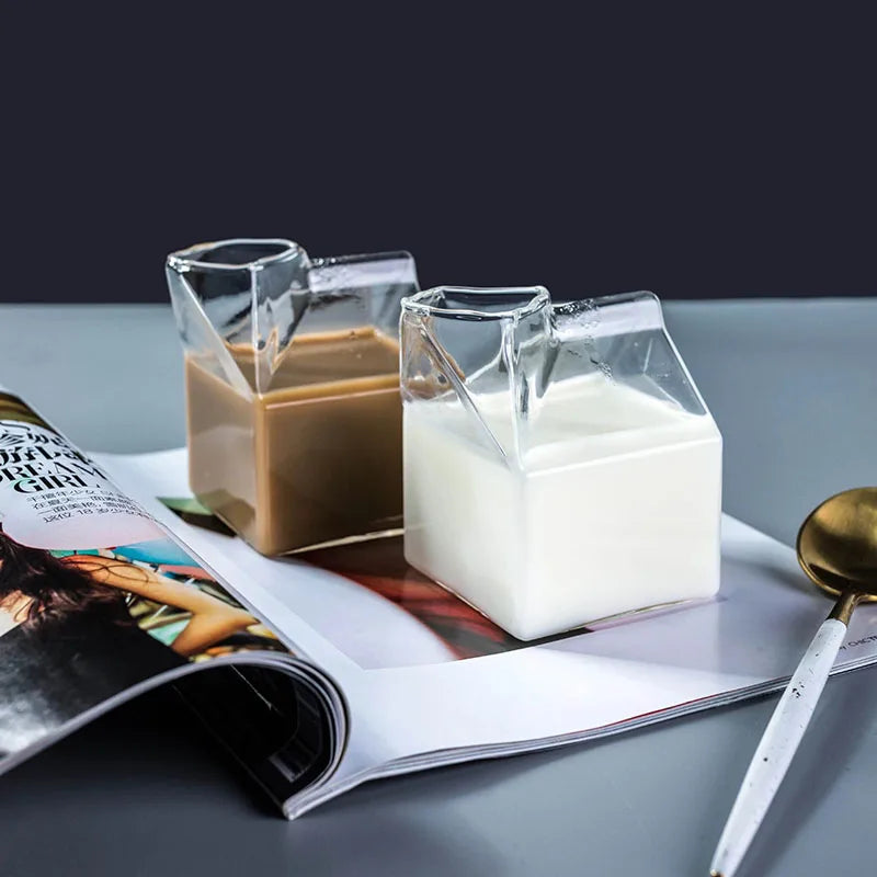 Creative Milk Box Glass Cup - 250ml