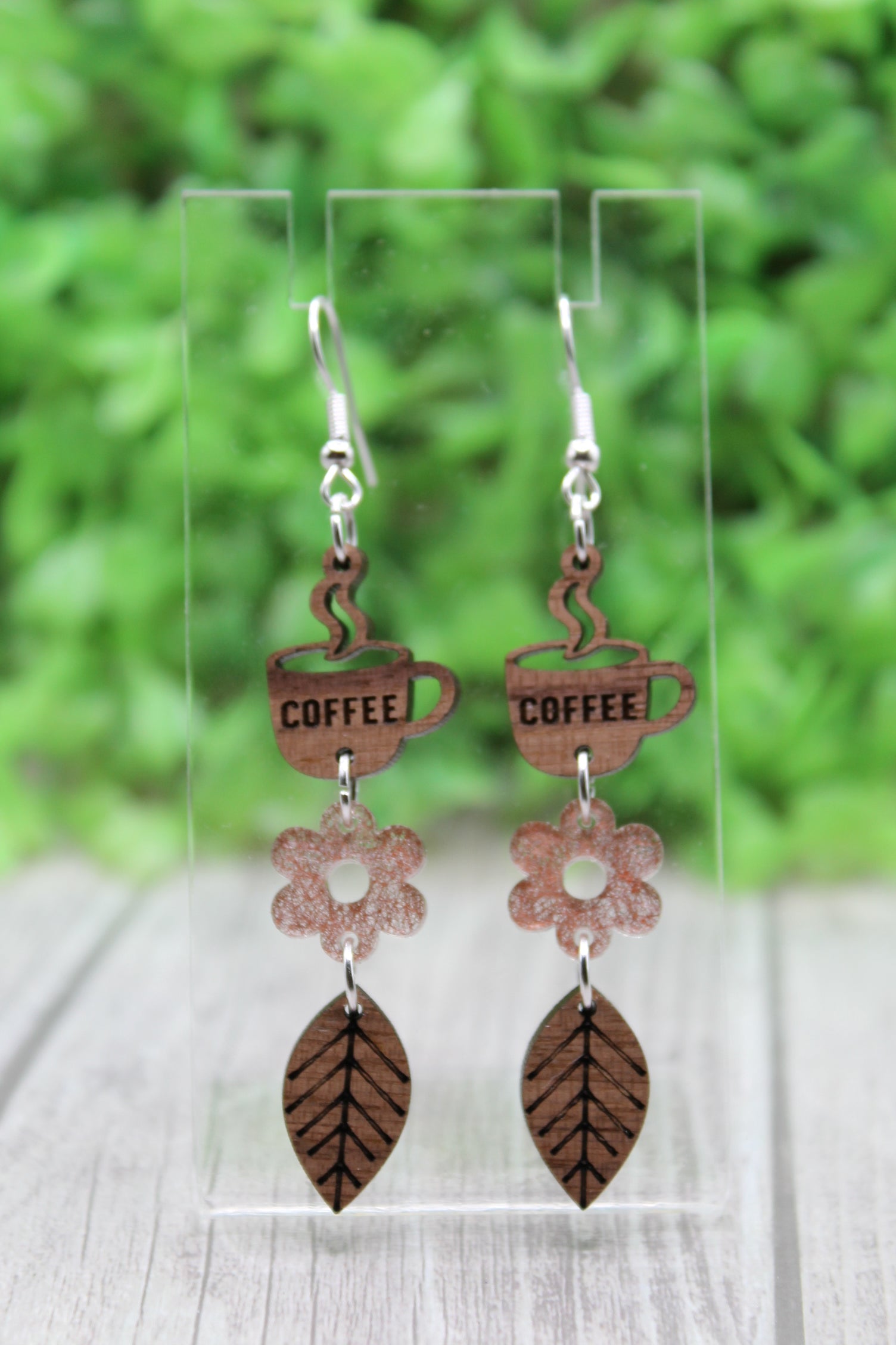 Coffee Flower Leaf Trio Dangle Earrings