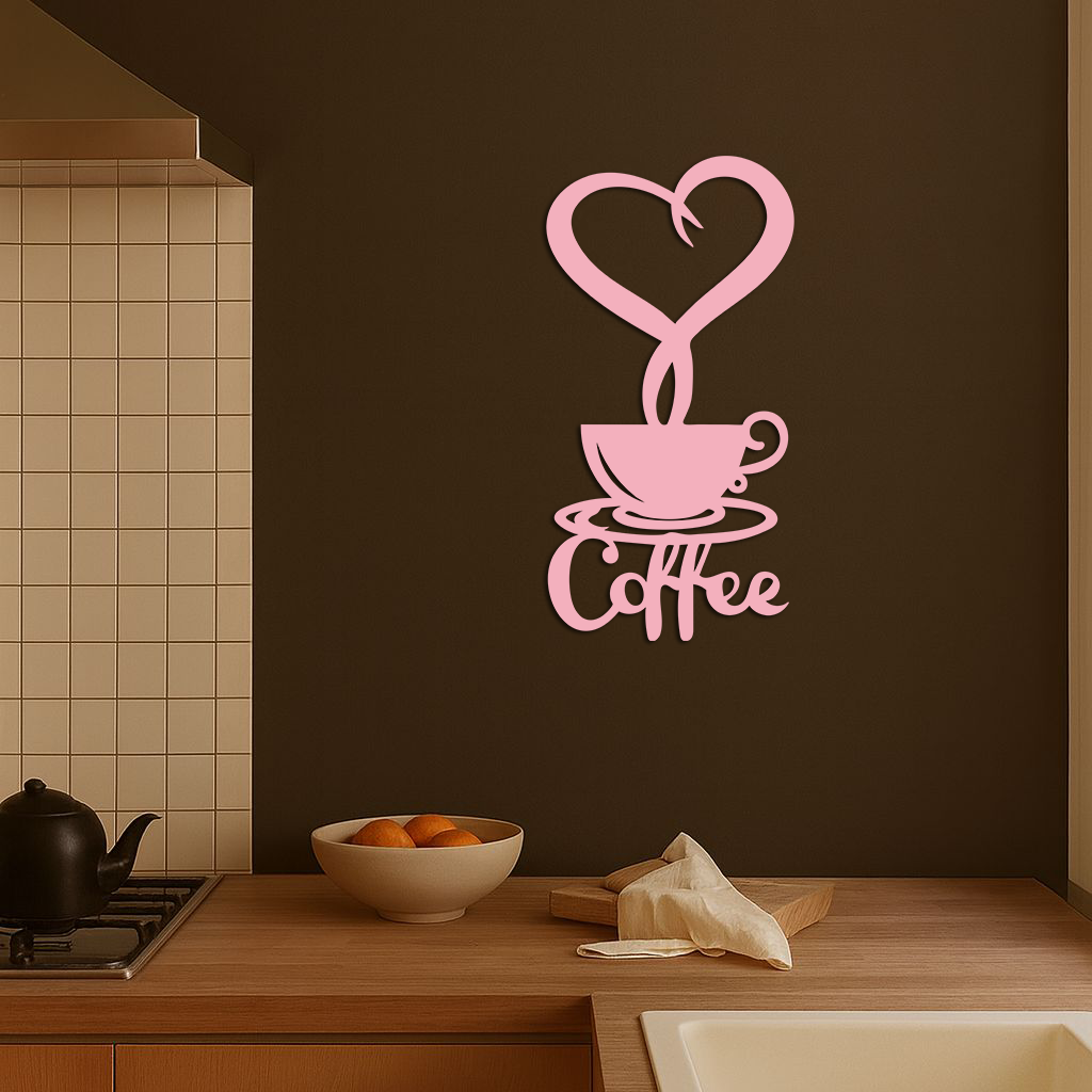 Coffee Cup Heart Metal Wall Art