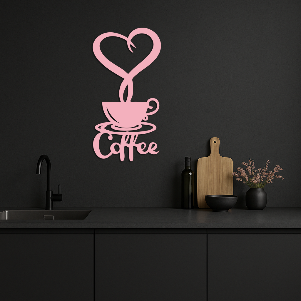 Coffee Cup Heart Metal Wall Art