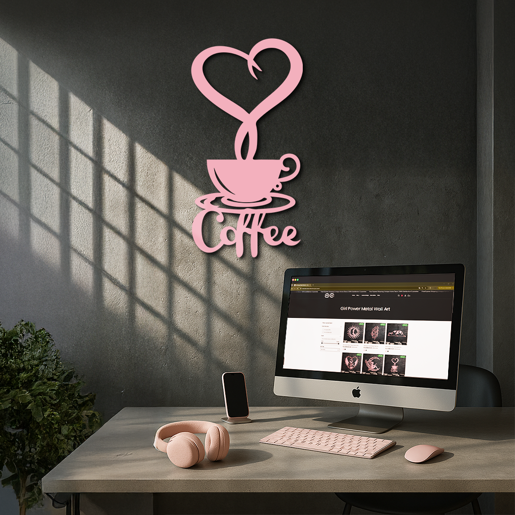 Coffee Cup Heart Metal Wall Art