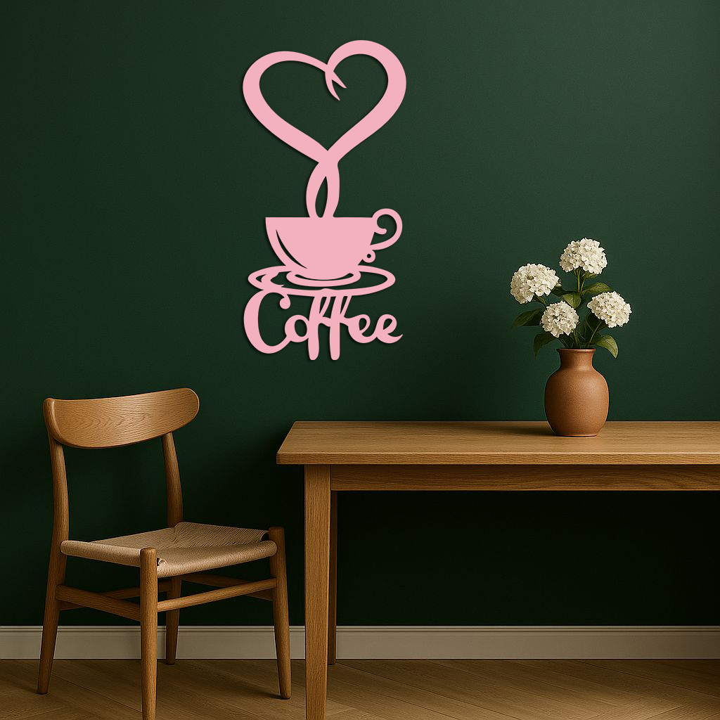 Coffee Cup Heart Metal Wall Art