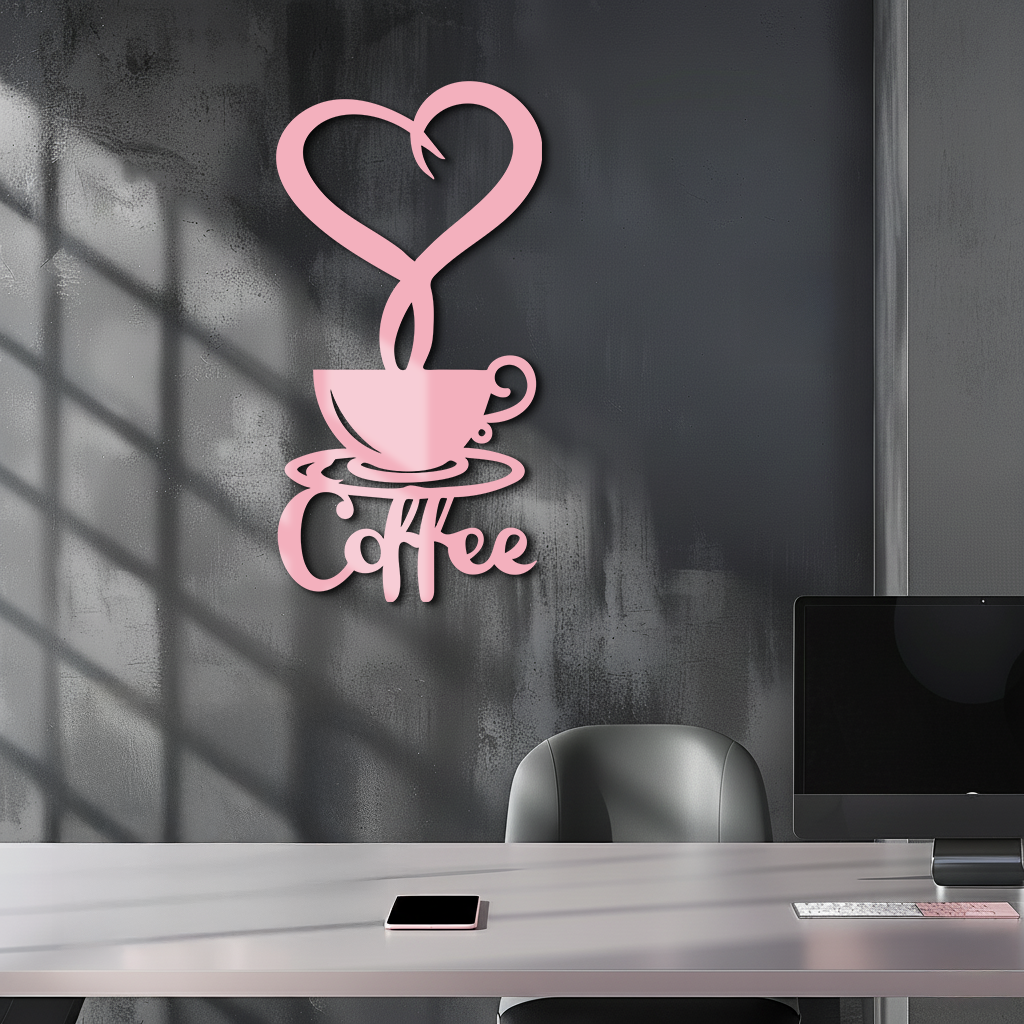 Coffee Cup Heart Metal Wall Art