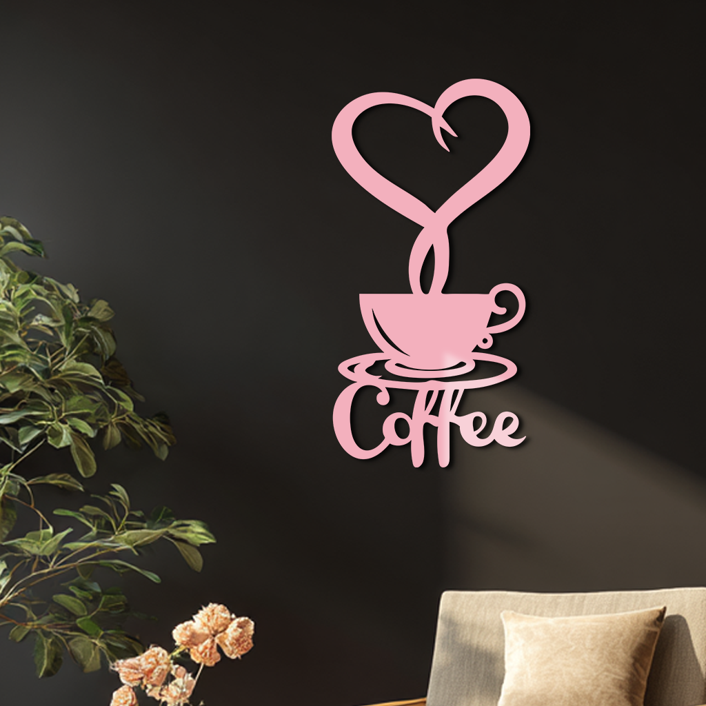 Coffee Cup Heart Metal Wall Art