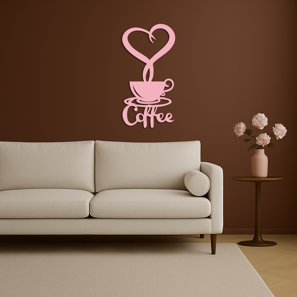Coffee Cup Heart Metal Wall Art
