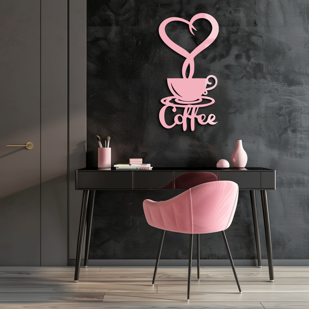 Coffee Cup Heart Metal Wall Art