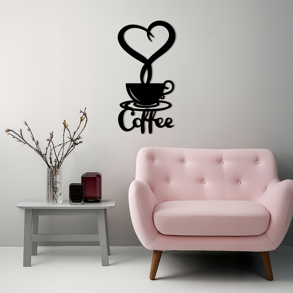 Coffee Cup Heart Metal Wall Art