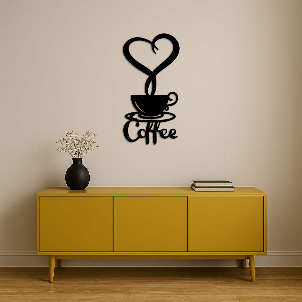 Coffee Cup Heart Metal Wall Art