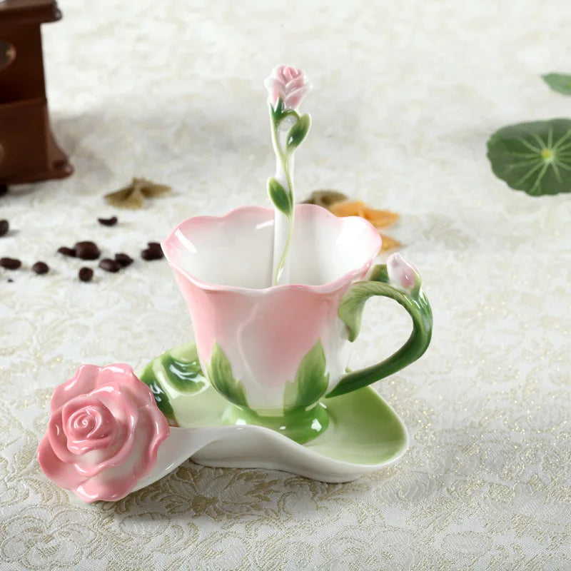 Enamel Rose Peony Floral Coffee Cup