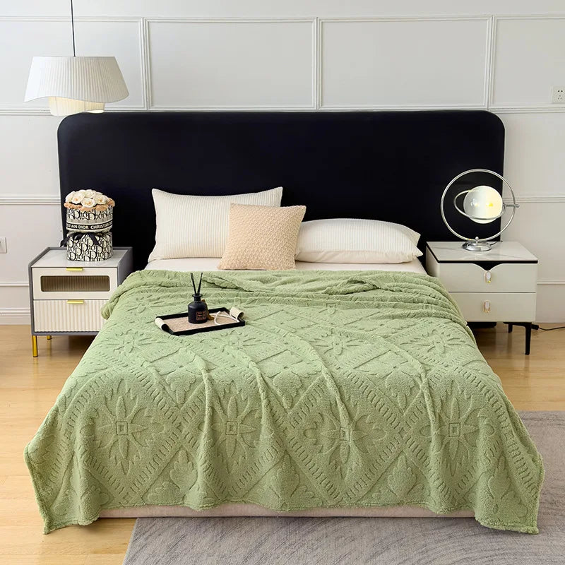 Jacquard Coral Velvet Sofa Cover Blanket