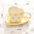 Coffee Cup and Saucer Set with Heart Handle Hand-painted Pink Hearts