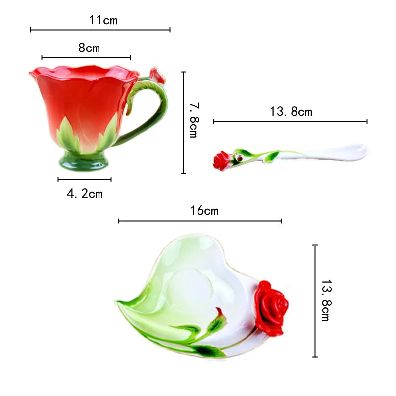 Enamel Rose Peony Floral Coffee Cup