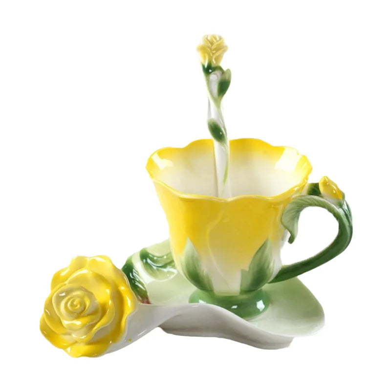Enamel Rose Peony Floral Coffee Cup