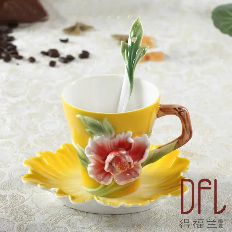 Enamel Rose Peony Floral Coffee Cup