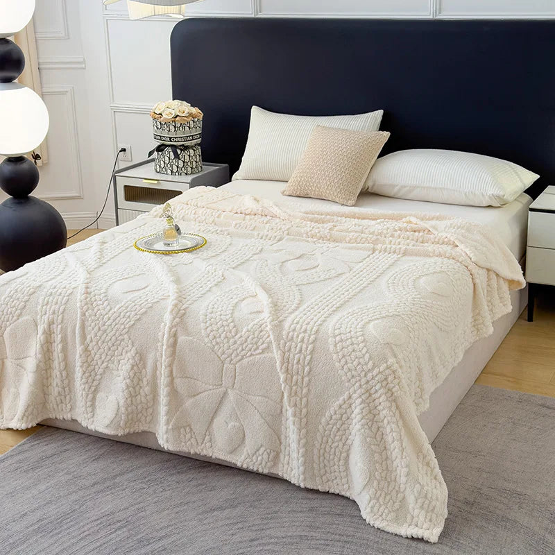 Jacquard Coral Velvet Sofa Cover Blanket