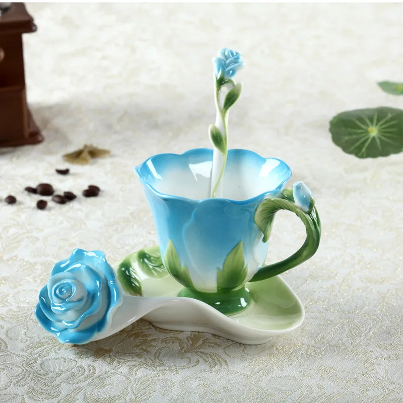 Enamel Rose Peony Floral Coffee Cup