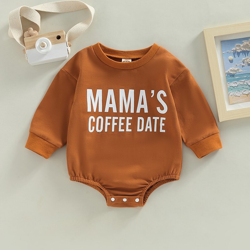 Mamas Coffee Date Print Long Sleeve Bubble Romper