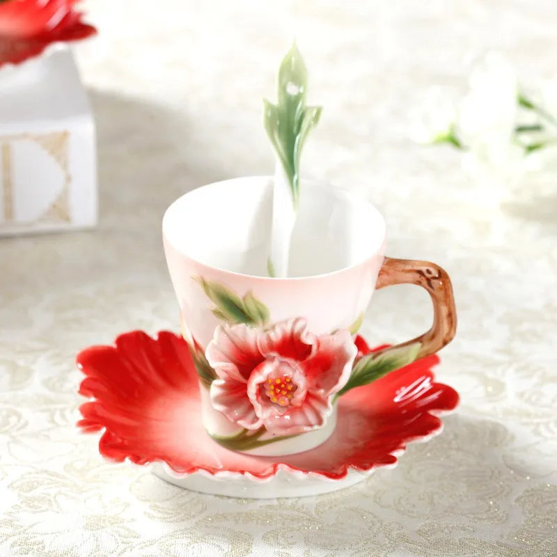 Enamel Rose Peony Floral Coffee Cup