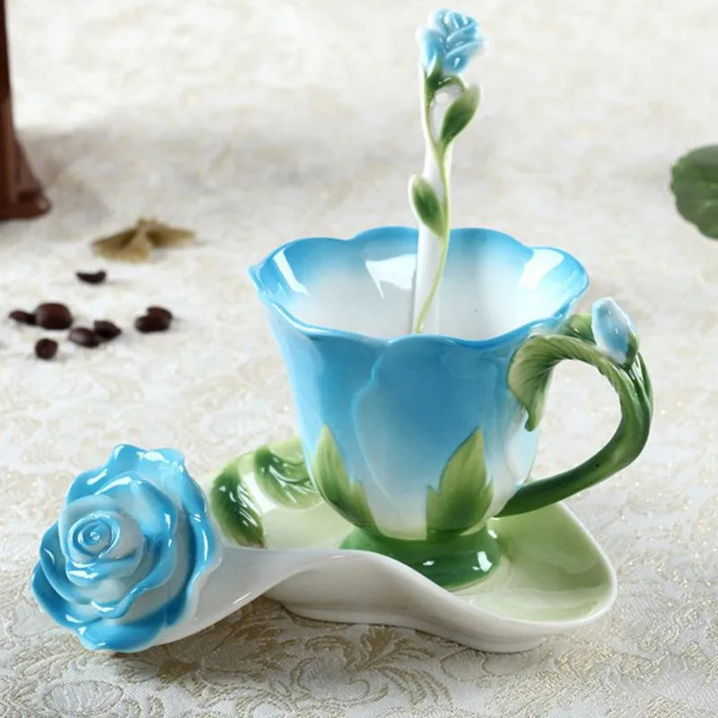 Enamel Rose Peony Floral Coffee Cup