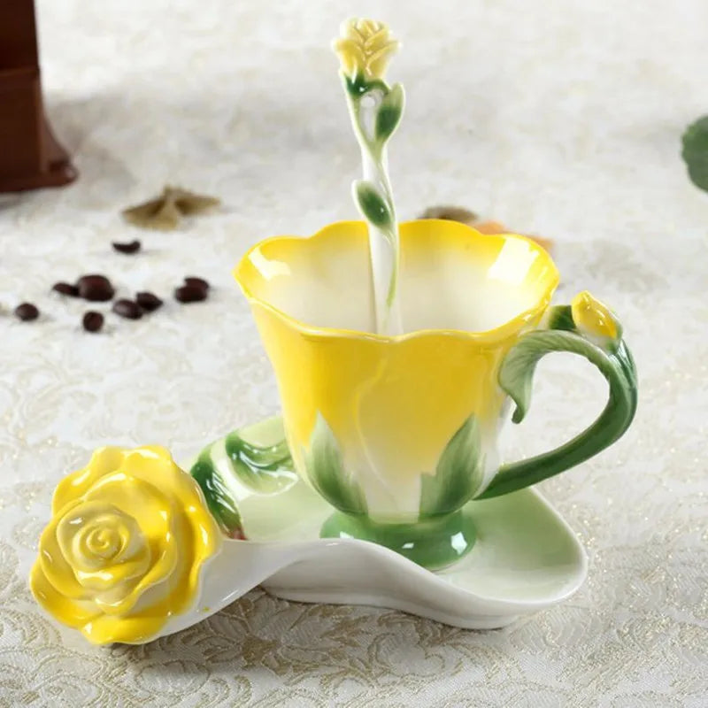 Enamel Rose Peony Floral Coffee Cup