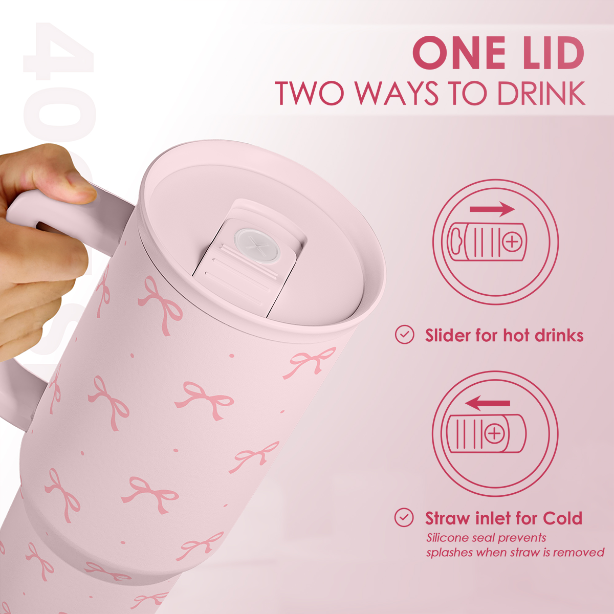 Coquette Bow Stainless Steel Tumbler with Handle, Travel Coffee Mug