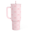 Coquette Bow Stainless Steel Tumbler with Handle, Travel Coffee Mug