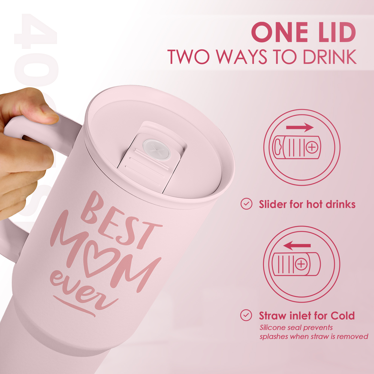 Best Mom Stainless Steel Tumbler with Handle, Travel Coffee Mug