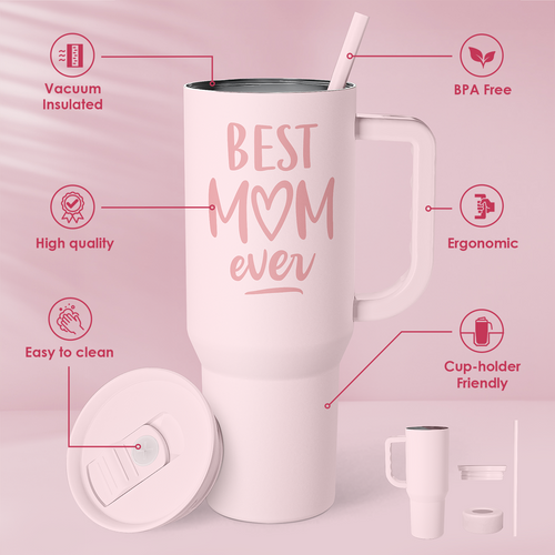 Best Mom Stainless Steel Tumbler with Handle, Travel Coffee Mug