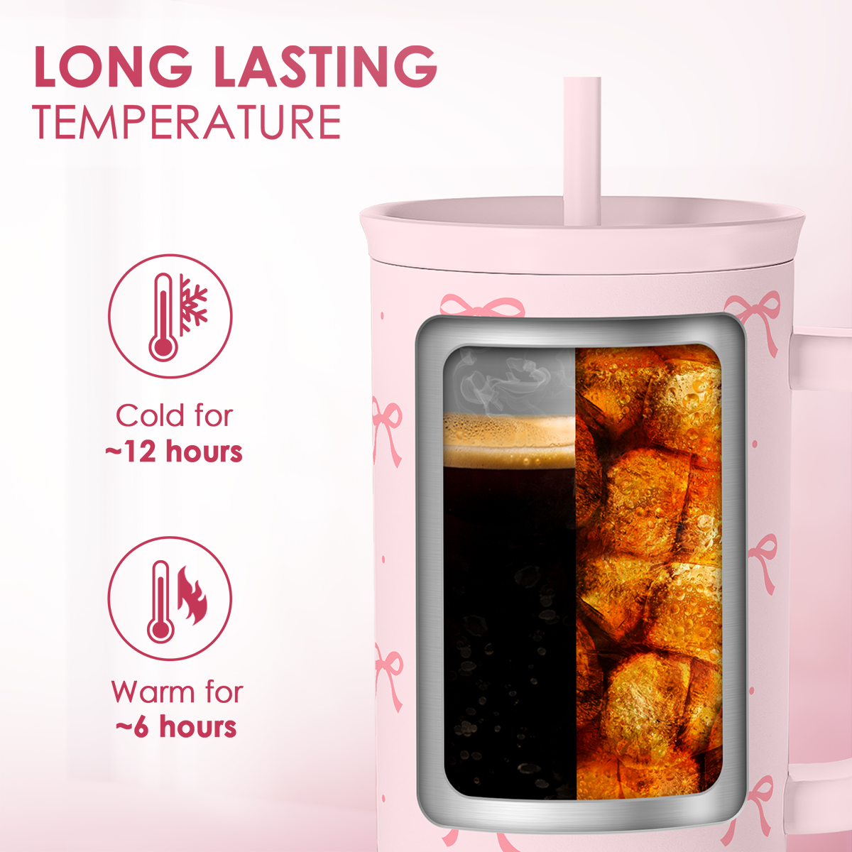 Coquette Bow Stainless Steel Tumbler with Handle, Travel Coffee Mug