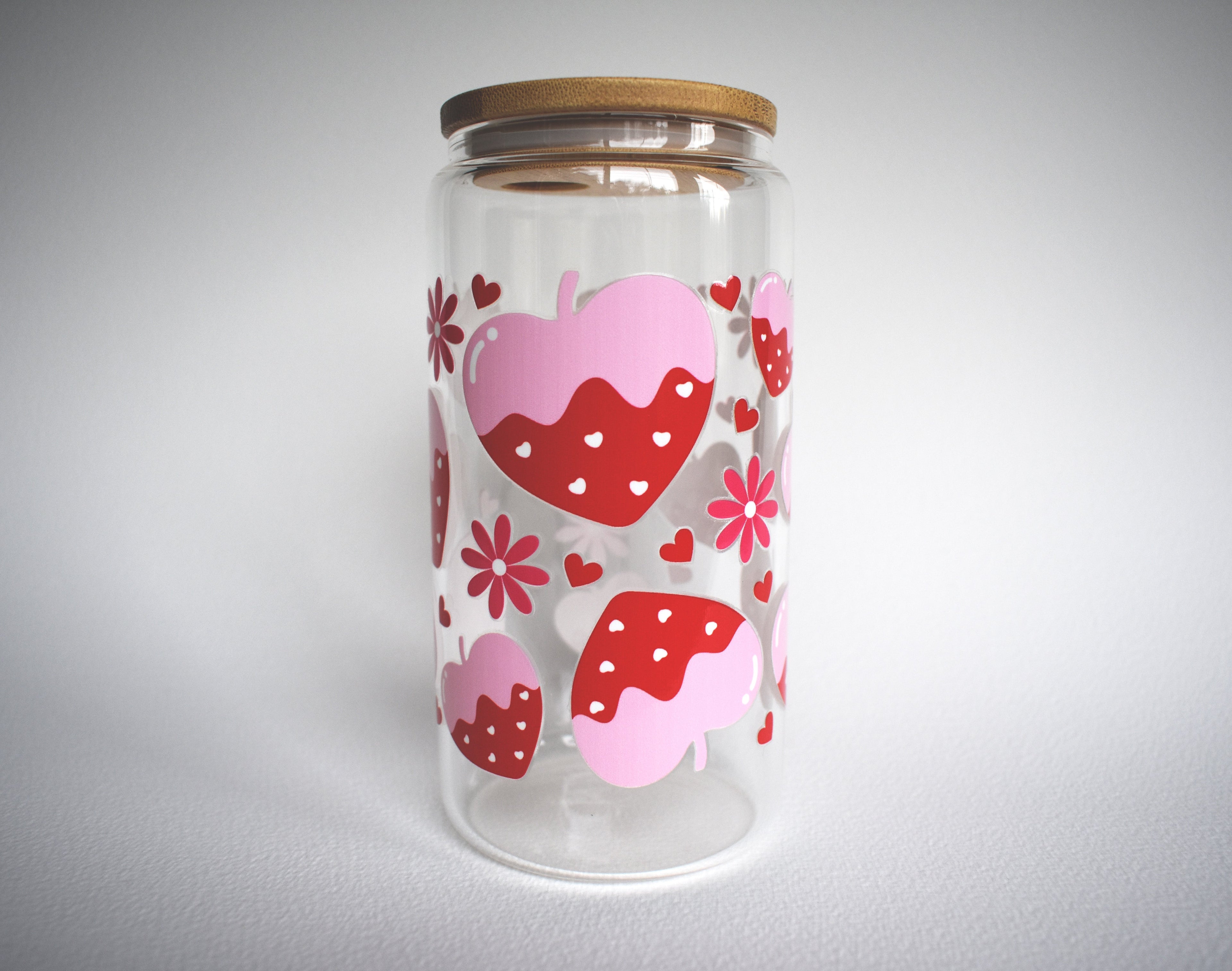 Pink Frosted Strawberries 16 oz. Glass Cup