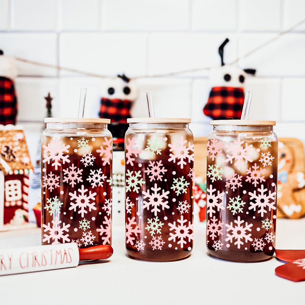 Pastel Snowflakes Glass Tumbler 17oz