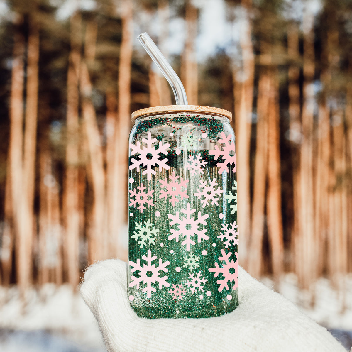 Pastel Snowflakes Glass Tumbler 17oz