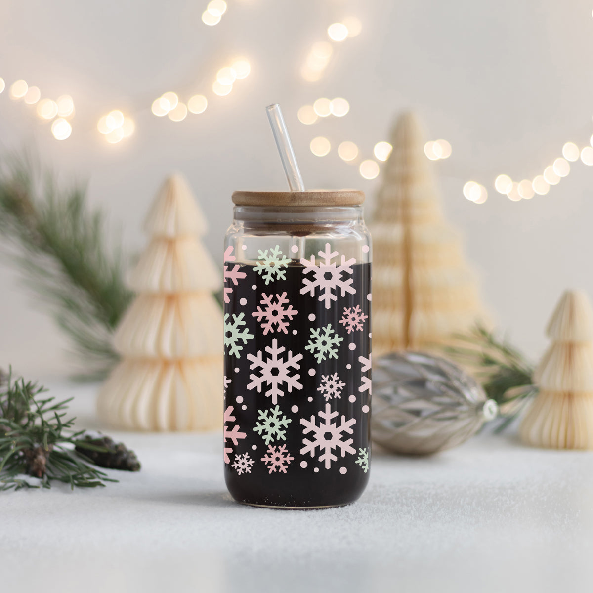 Pastel Snowflakes Glass Tumbler 17oz