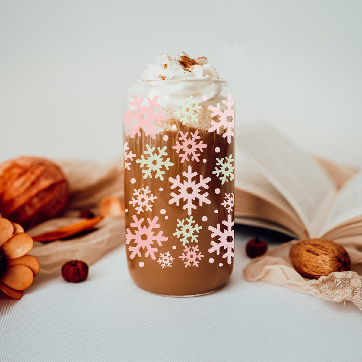Pastel Snowflakes Glass Tumbler 17oz