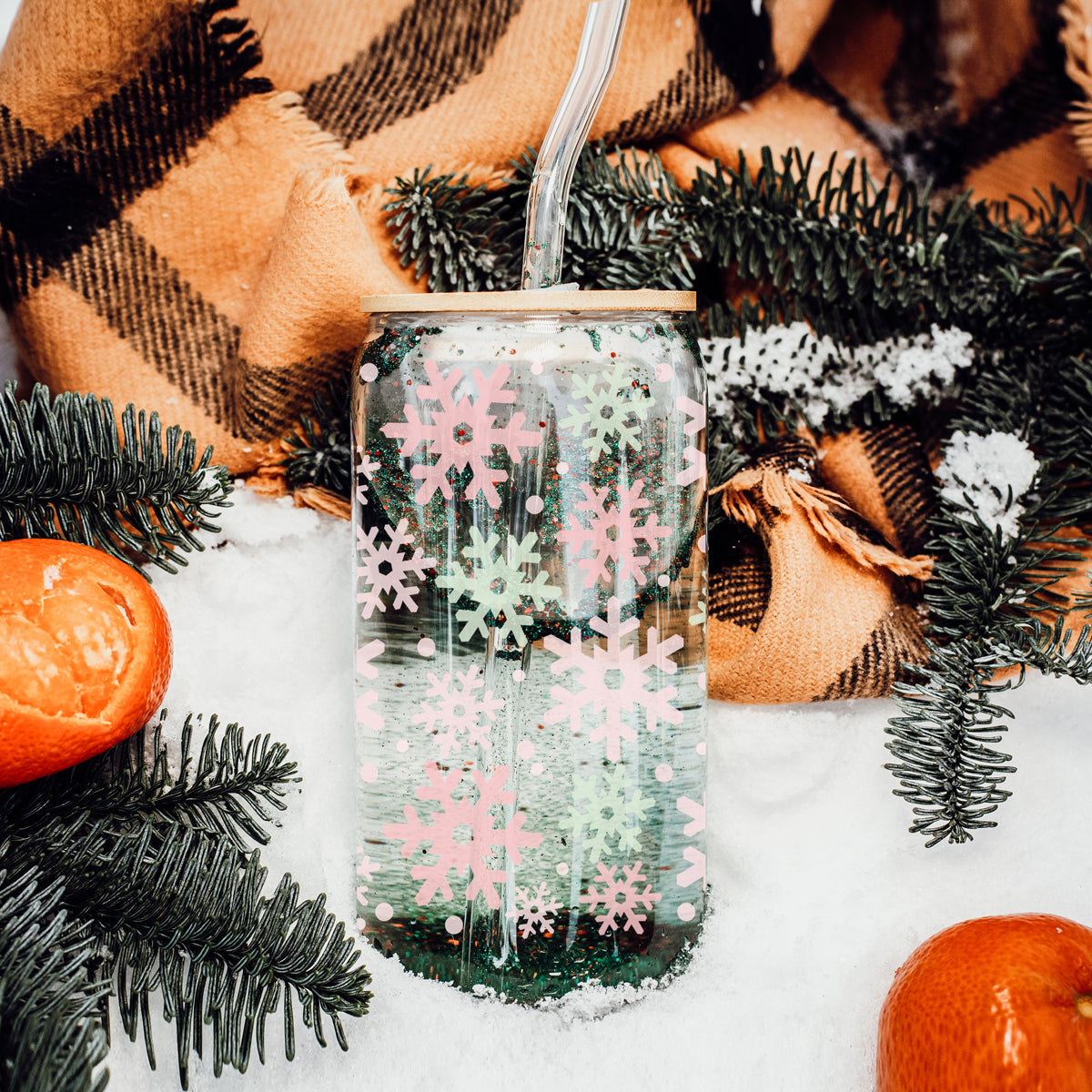 Pastel Snowflakes Glass Tumbler 17oz