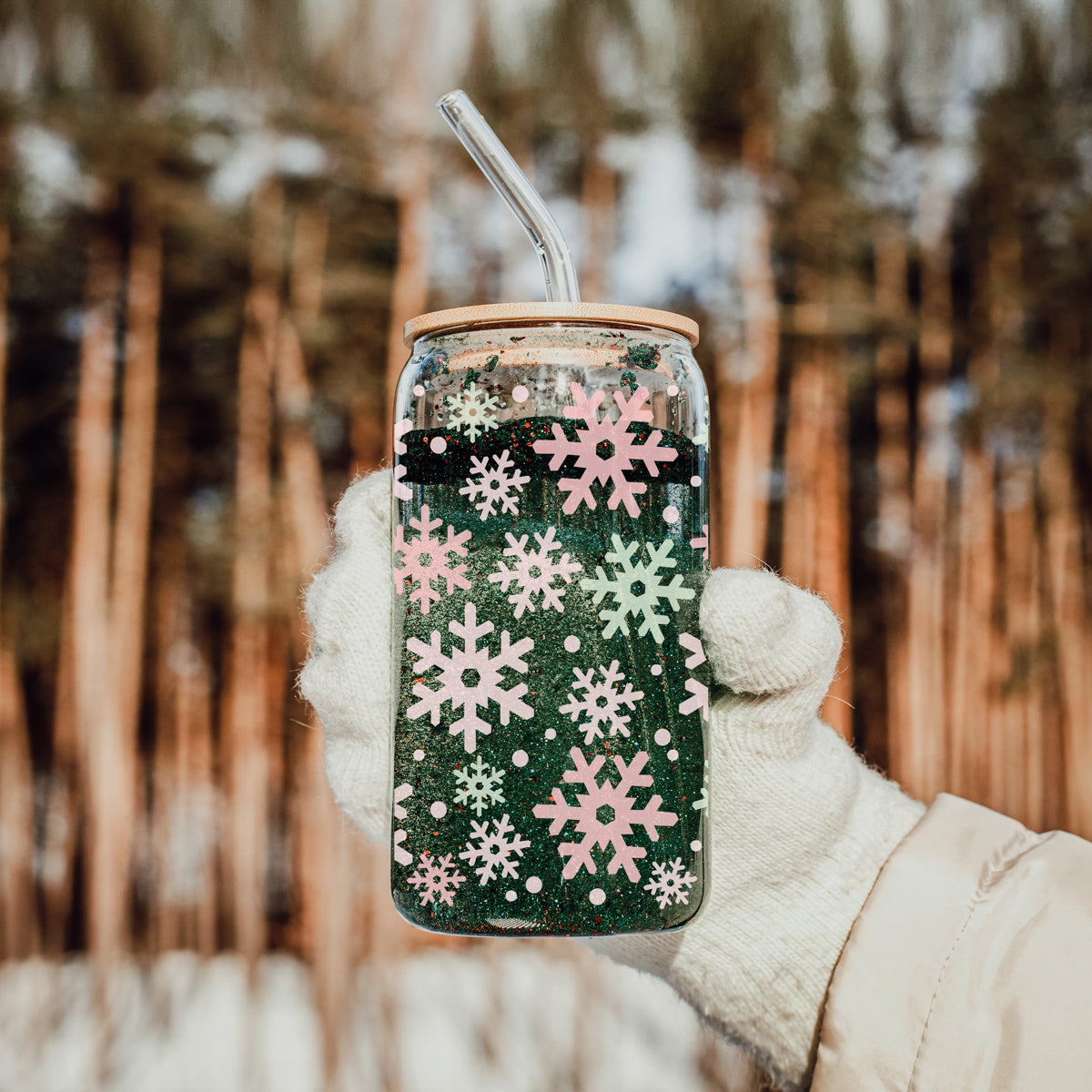 Pastel Snowflakes Glass Tumbler 17oz
