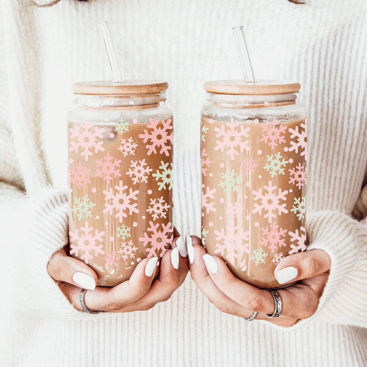 Pastel Snowflakes Glass Tumbler 17oz