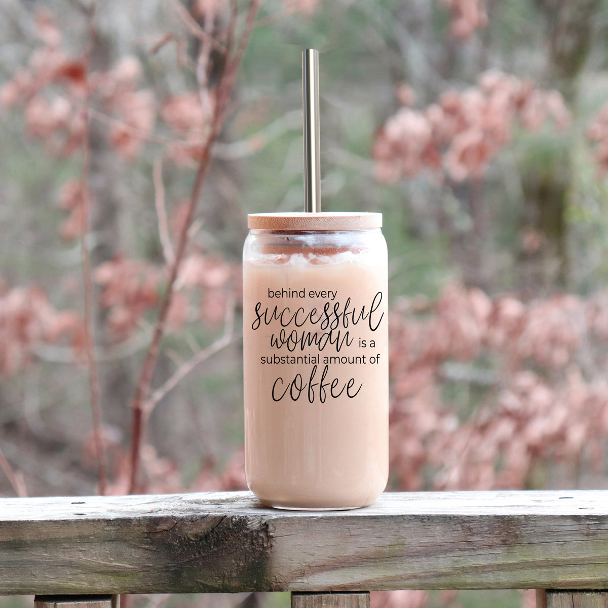 17oz Glass Tumbler Bamboo Lid Stainless Straws