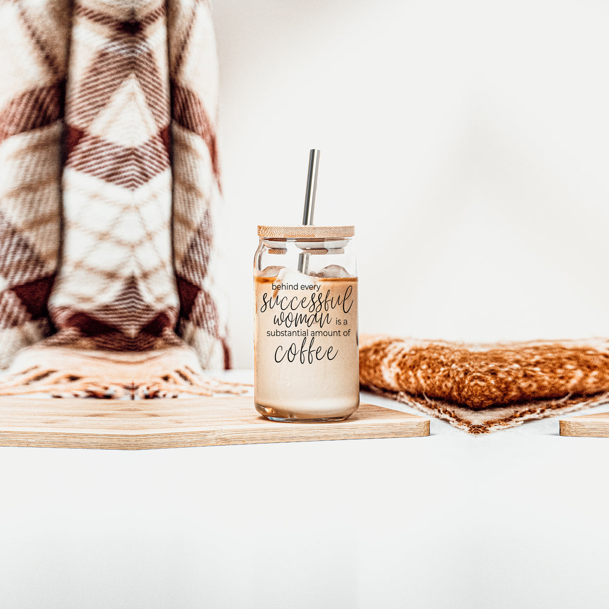 17oz Glass Tumbler Bamboo Lid Stainless Straws