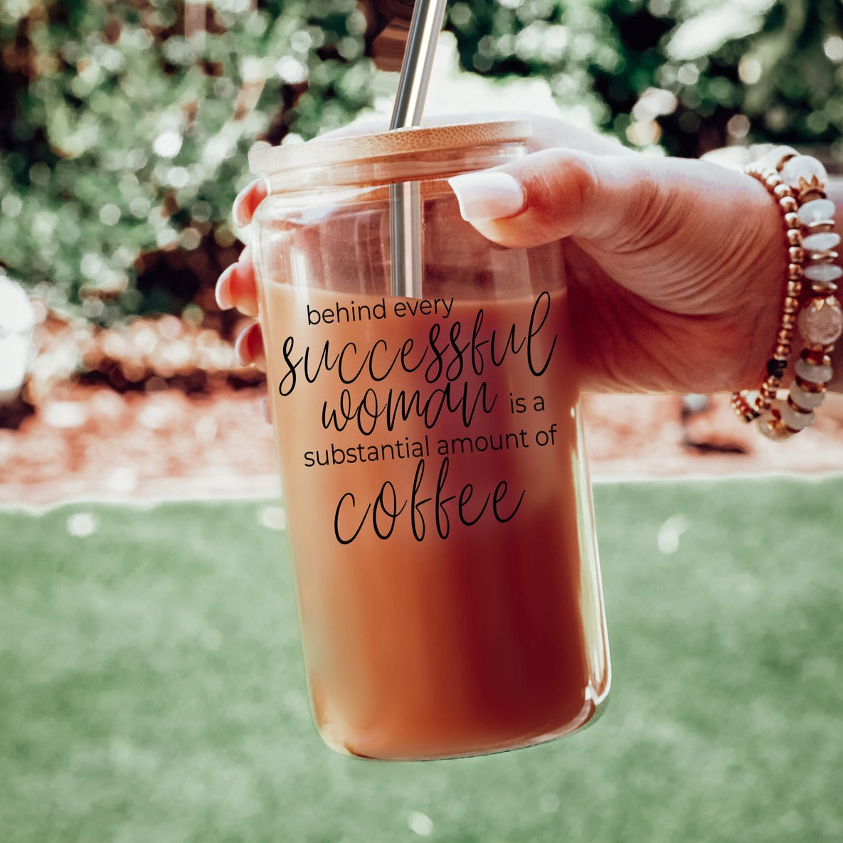 17oz Glass Tumbler Bamboo Lid Stainless Straws